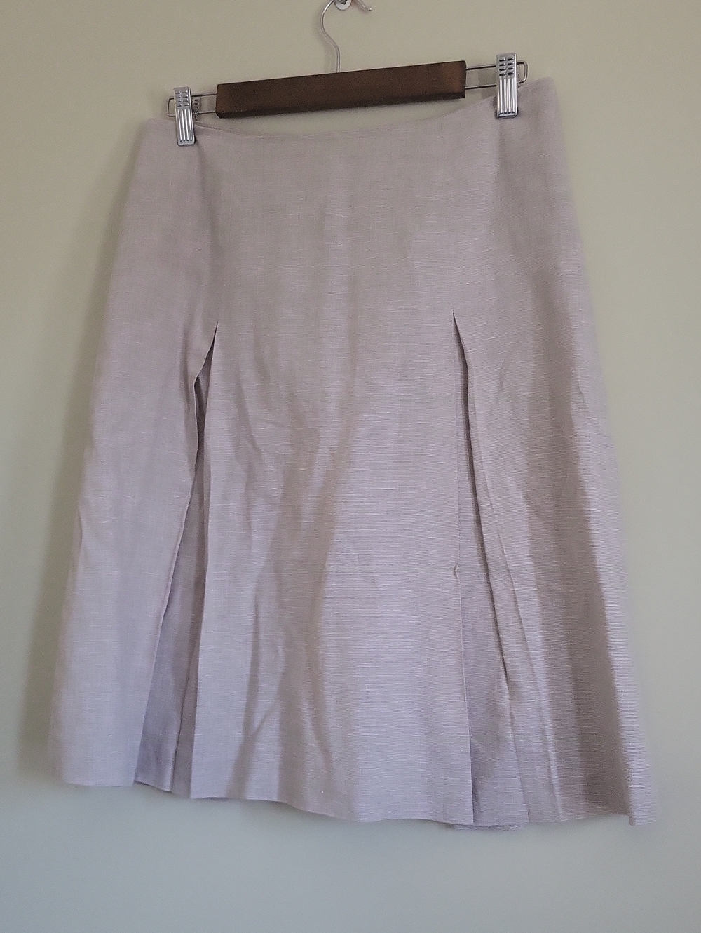 Cleo Linen Blend Vintage Midi Beige Pleated Skirt In Oatmeal, Size 6